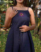 Navy Mirror Dress with Shrug Couple Set