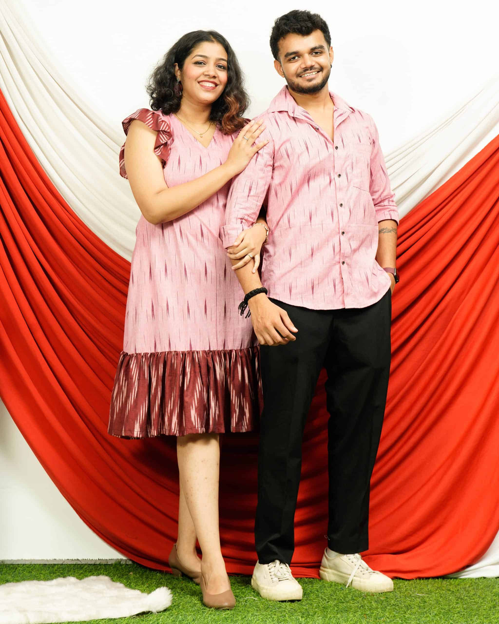 Pink Peacock Frill Couple Set