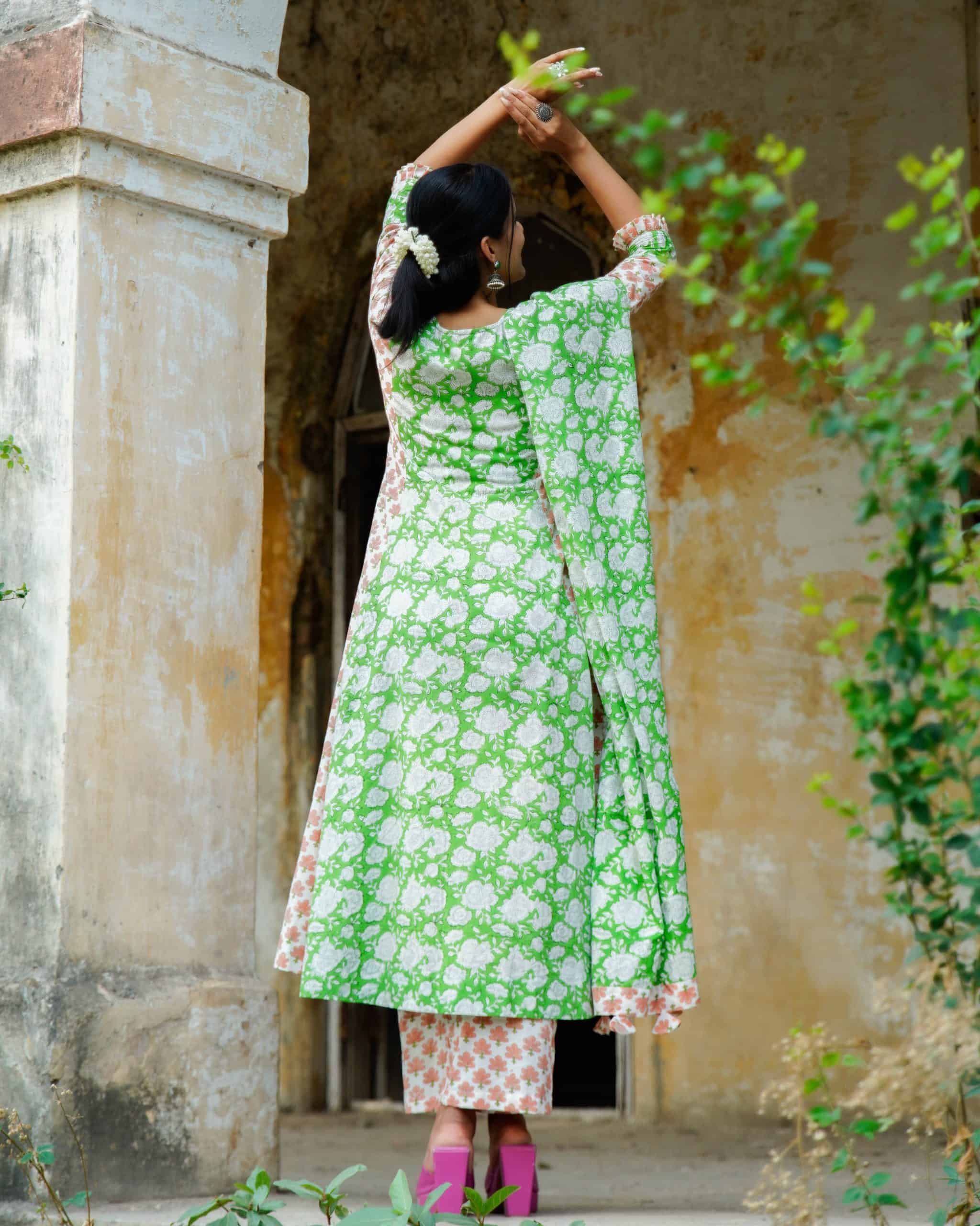 Swan White Anarkali Set