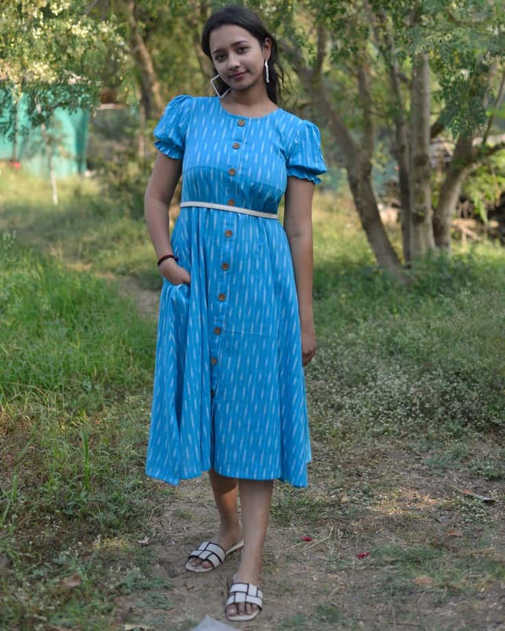 Blue Punch Nursing Dress with Belt