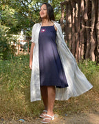 Navy Mirror Maternity Dress with Shrug