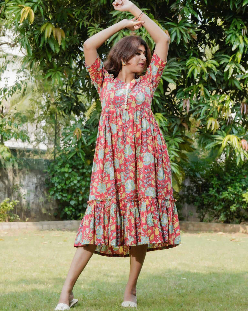 Leafing Red Floral Dress