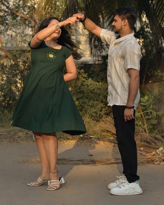 Green Mirror Dress With Shrug Couple Set