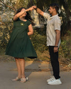 Green Mirror Dress With Shrug Couple Set
