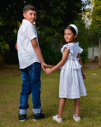 White Cutwork Father Kid Twining