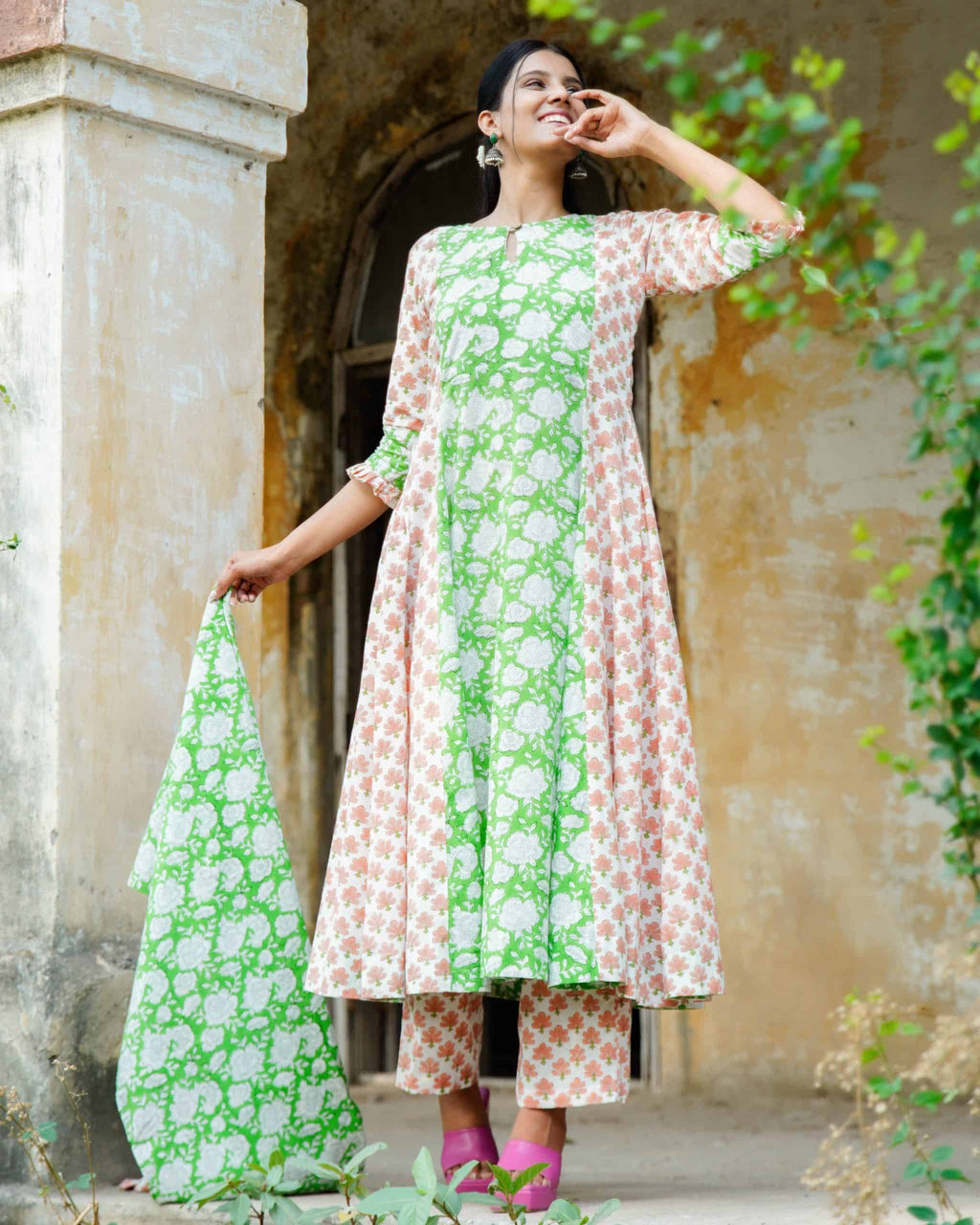 Swan White Anarkali Set