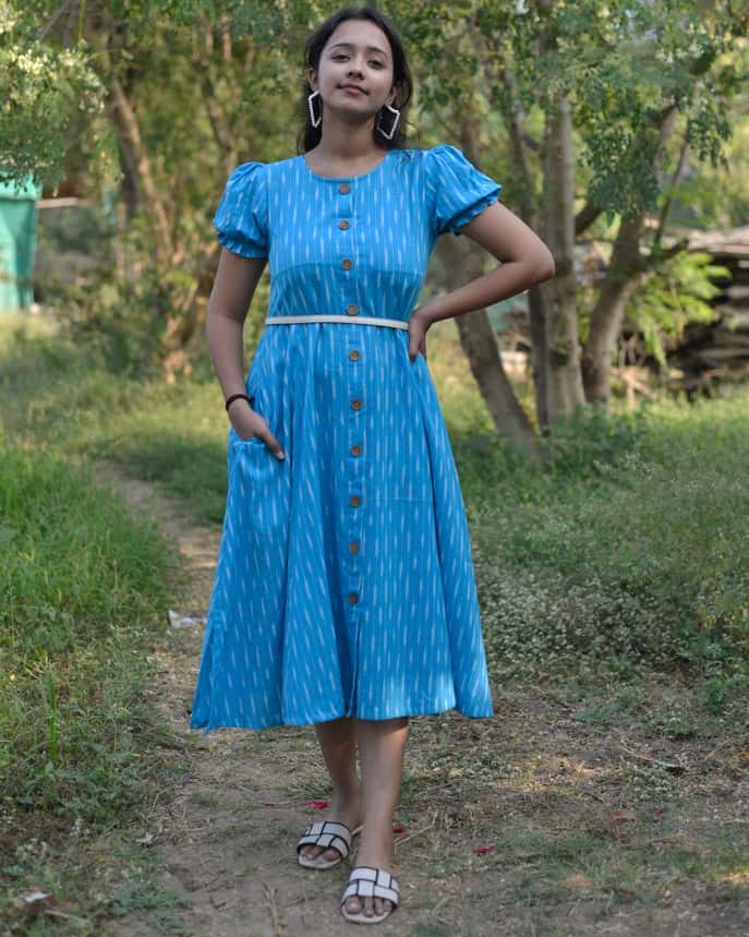 Blue Punch Dress with Belt
