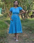 Blue Punch Nursing Dress with Belt