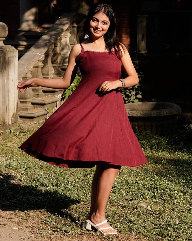 Maroon Checkered Dress with Shrug