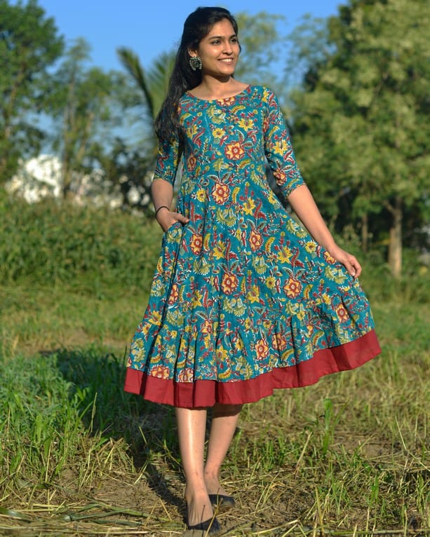 Turquoise Floral Frill Dress Secondary image