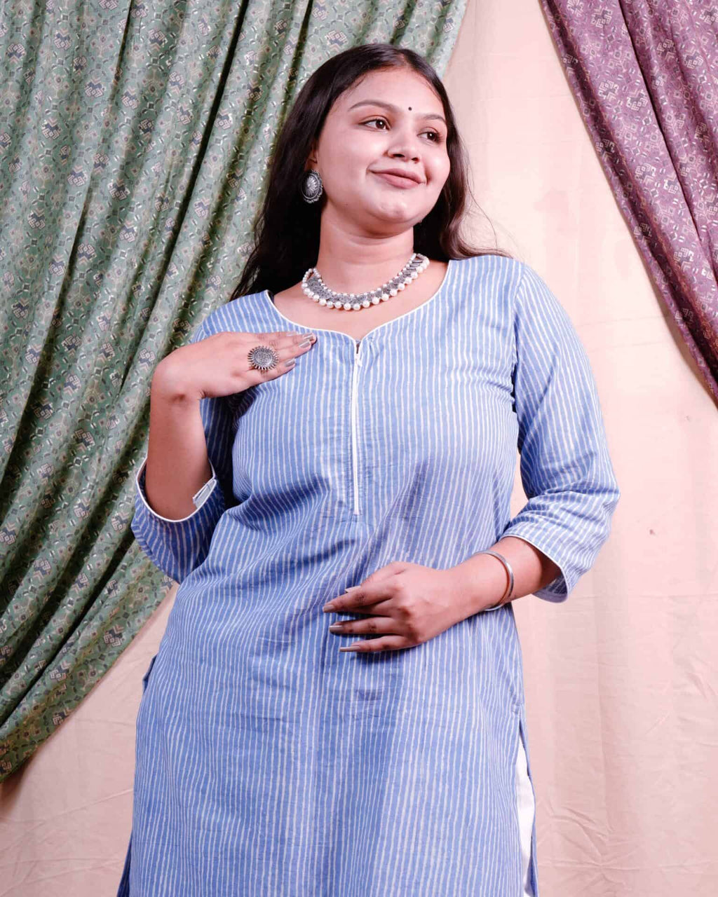 Powder blue stripes Kurti