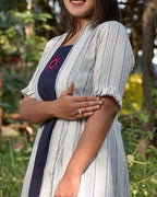 Navy Mirror Dress with Shrug Couple Set