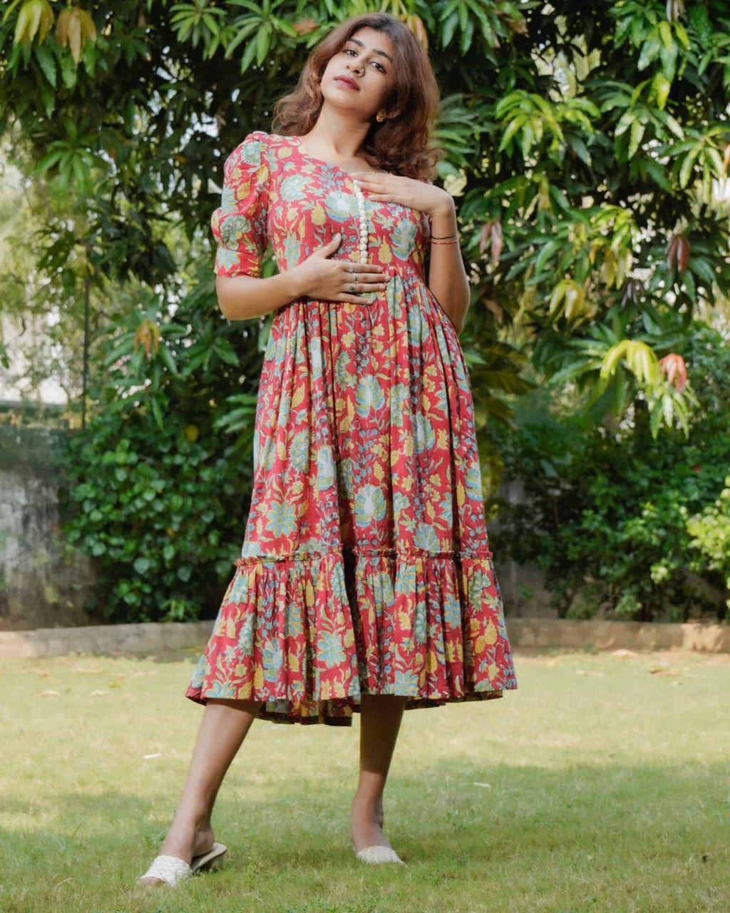 Leafing Red Floral Dress