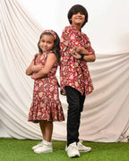 Maroon Lily Frill Mom Kid Twinning