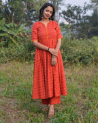 Canary Red Anarkali Maternity Set