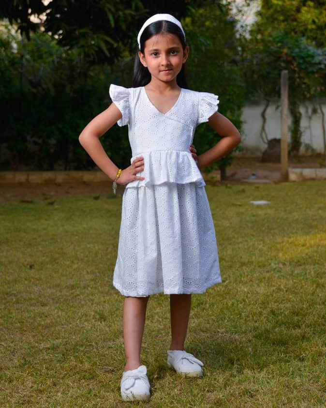 White Cutwork Kids Dress