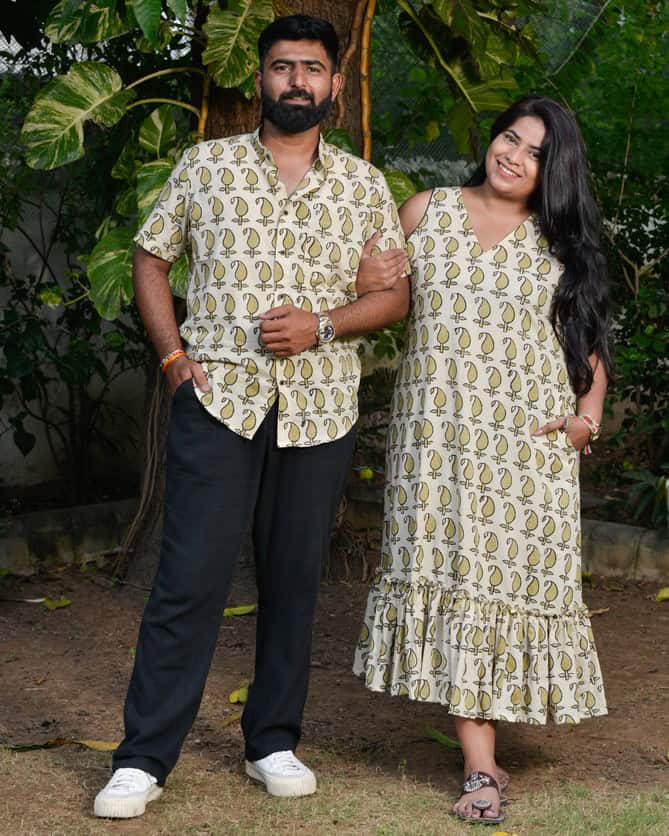 Green Mango Long Frill Couple Set