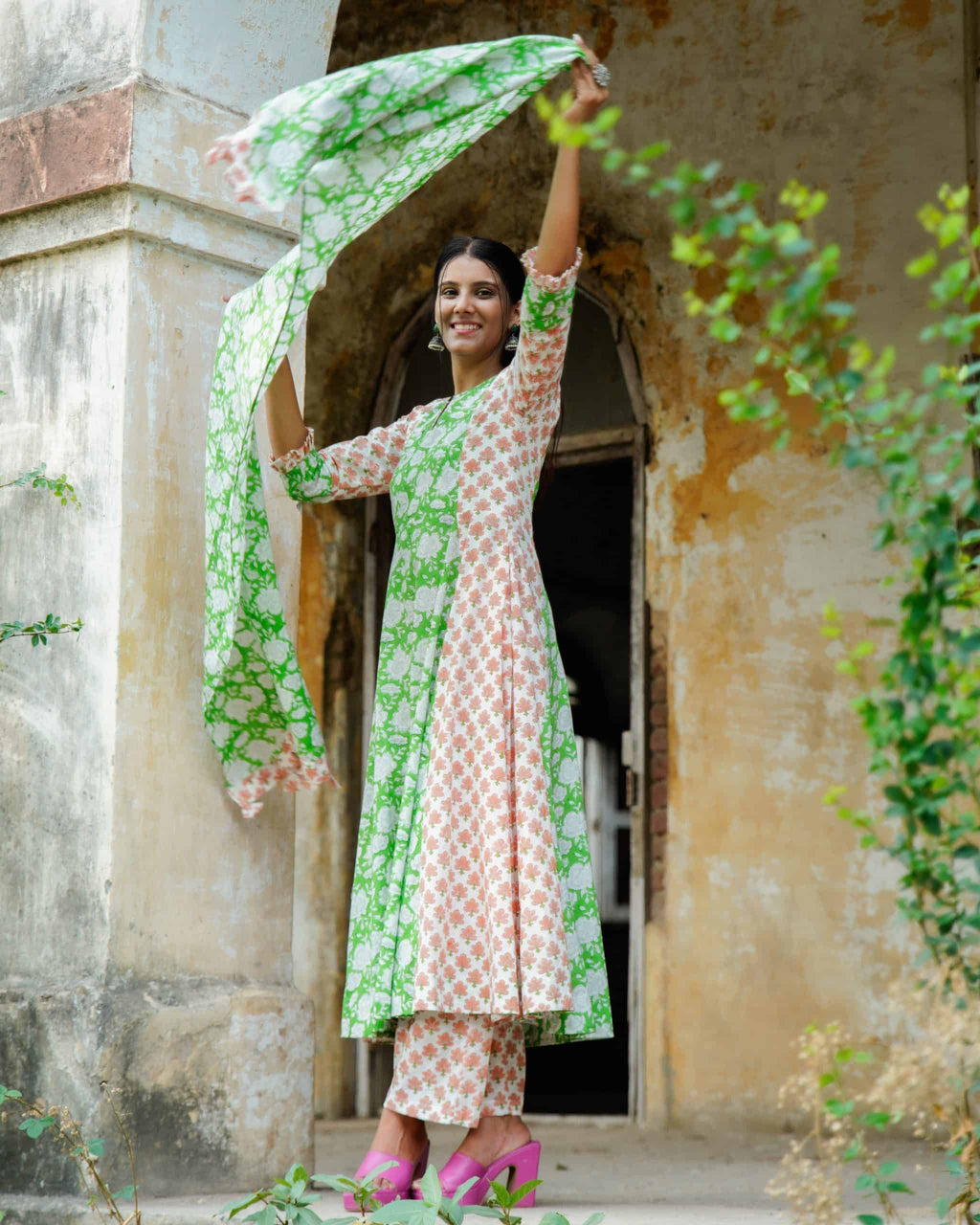 Swan White Anarkali Set