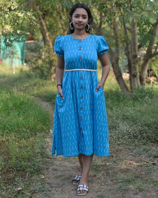 Blue Punch Dress with Belt
