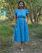 Blue Punch Nursing Dress with Belt