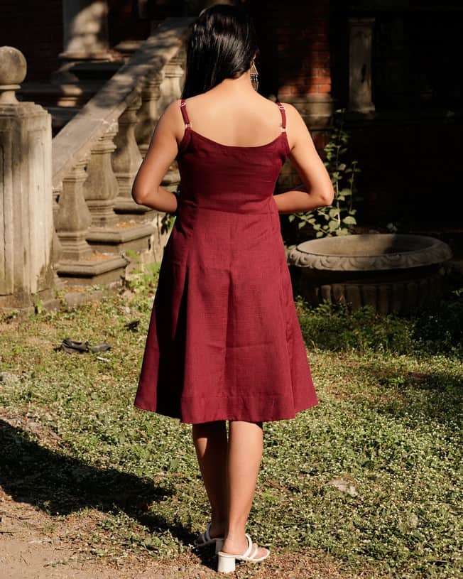 Maroon Checkered Dress with Shrug