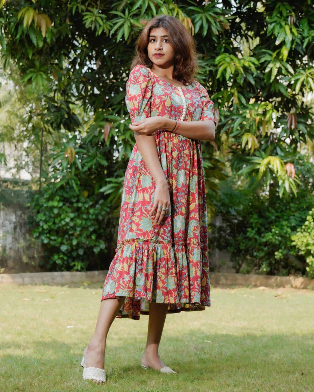 Leafing Red Floral Dress