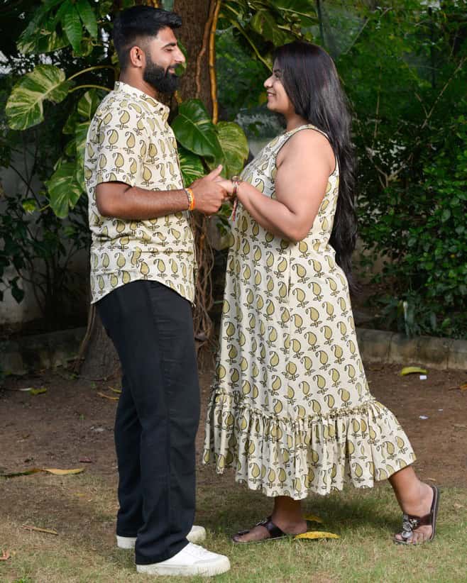 Green Mango Long Frill Couple Set