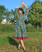 Turquoise Floral Frill Dress
