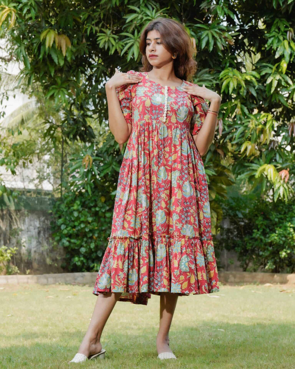 Leafing Red Floral Dress