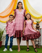 Pink Peacock Frill Mother Kids Twinning