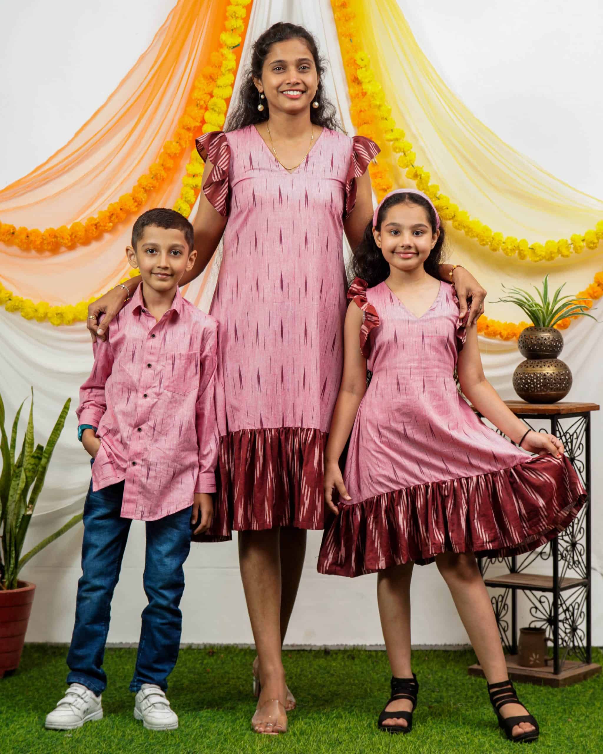 Pink Peacock Frill Mother Kids Twinning