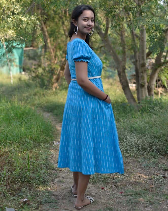 Blue Punch Dress with Belt