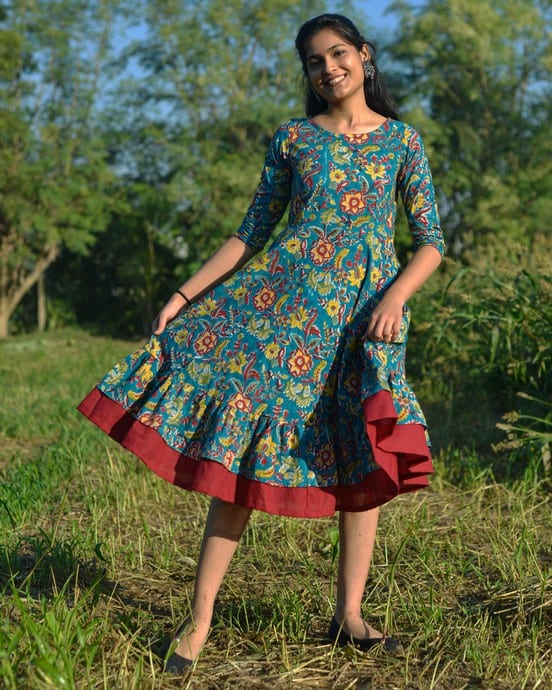 Turquoise Floral Frill Nursing Dress