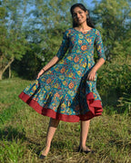 Turquoise Floral Frill Dress