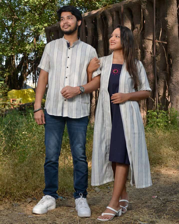 Navy Mirror Dress with Shrug Couple Set