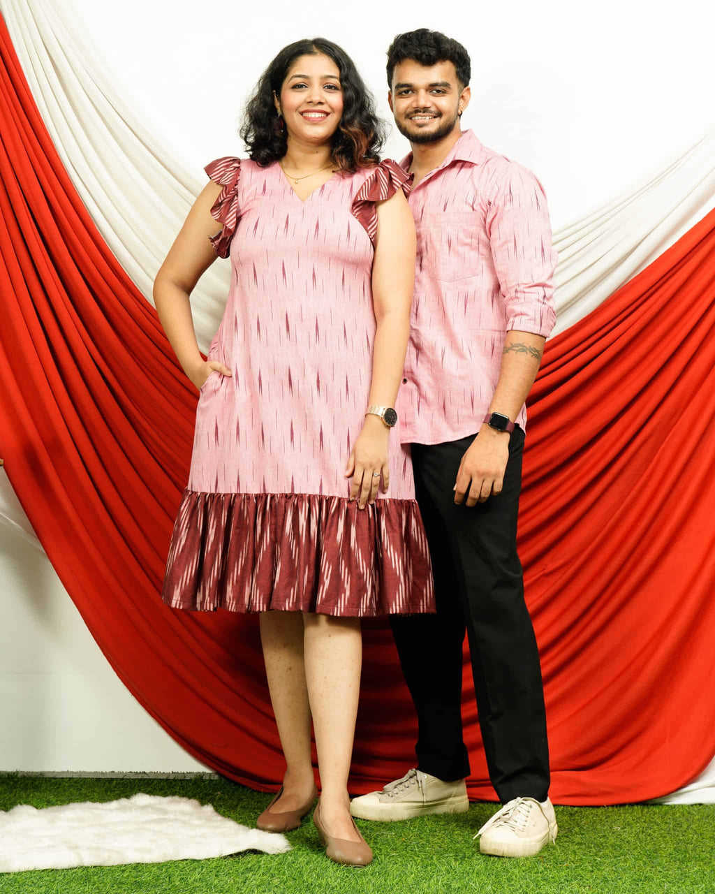 Pink Peacock Frill Couple Set