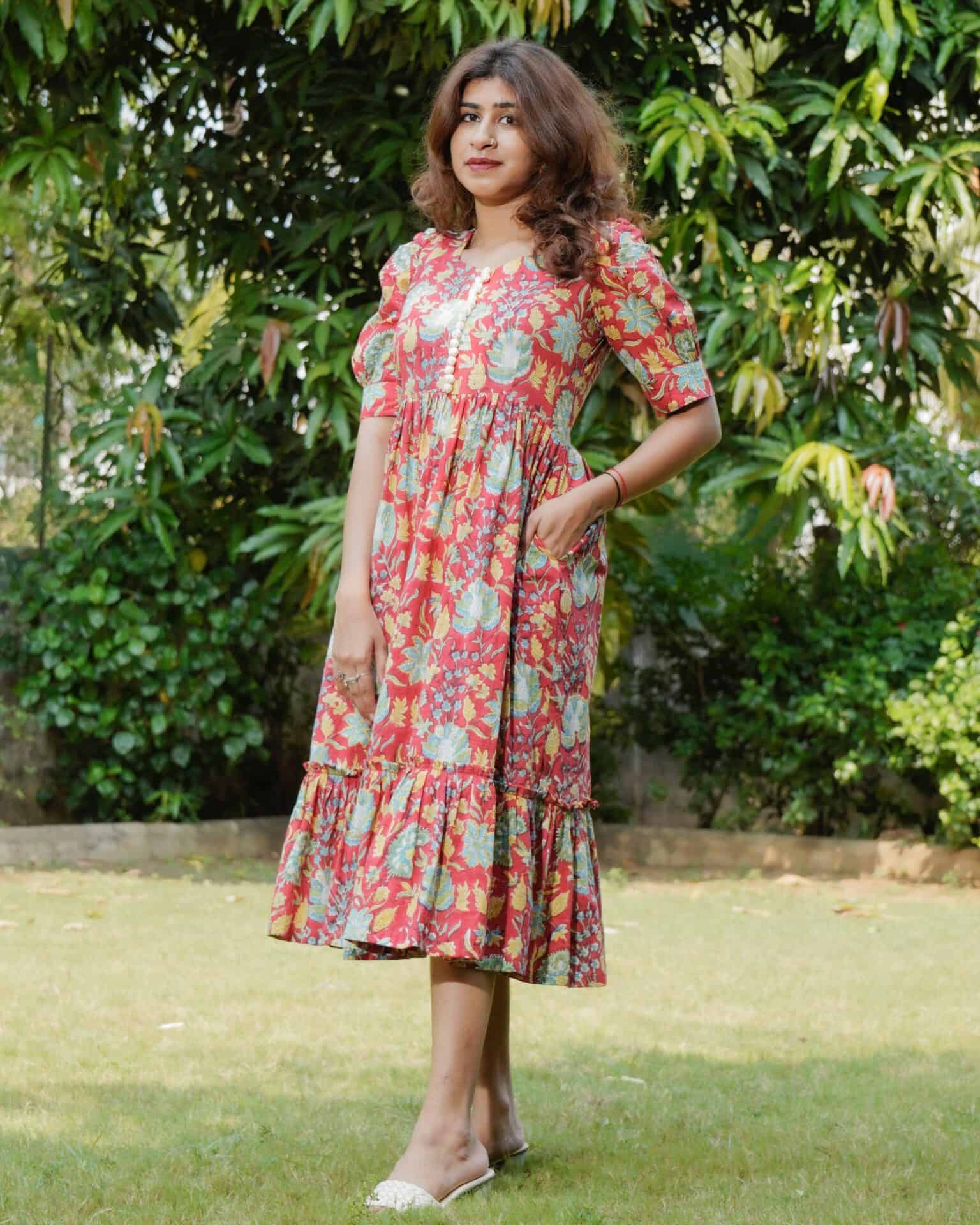 Leafing Red Floral Dress