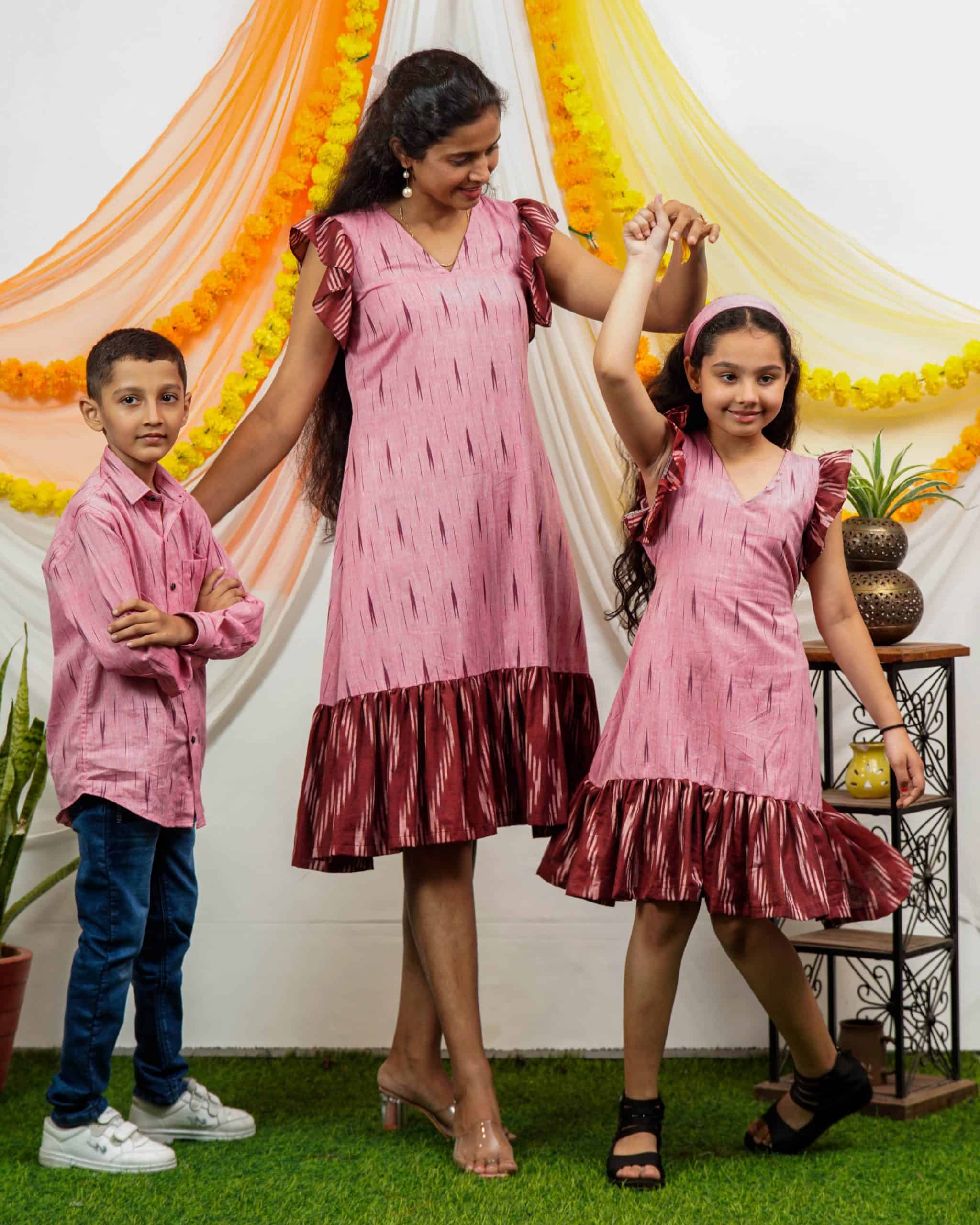 Pink Peacock Frill Mother Kids Twinning