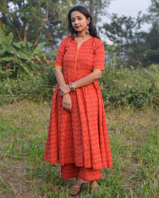 Canary Red Anarkali Set