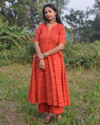 Canary Red Anarkali Maternity Set