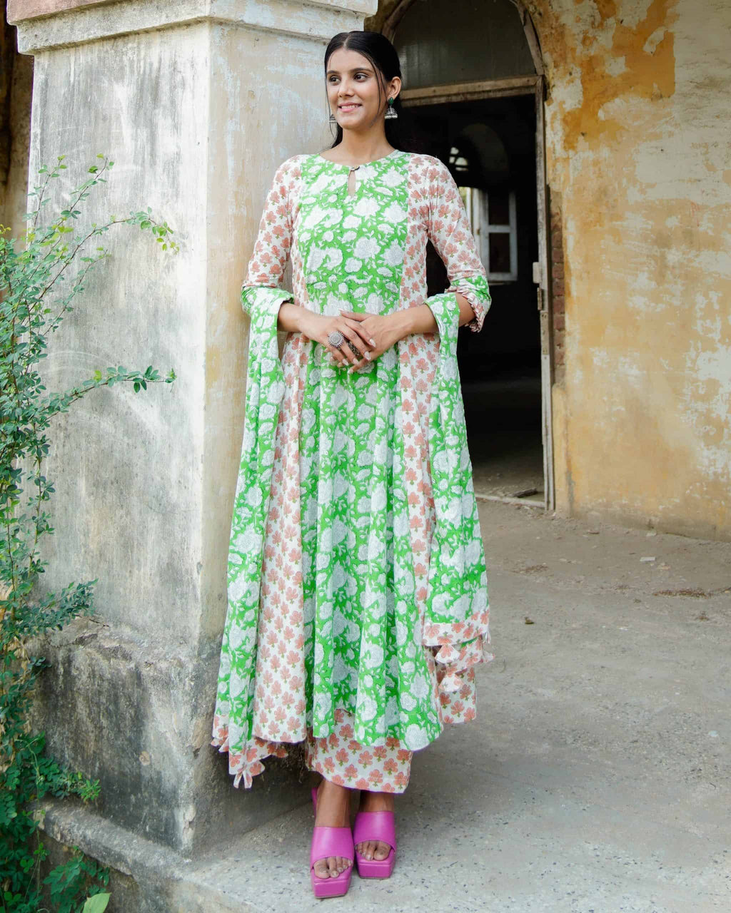 Swan White Anarkali Family Set