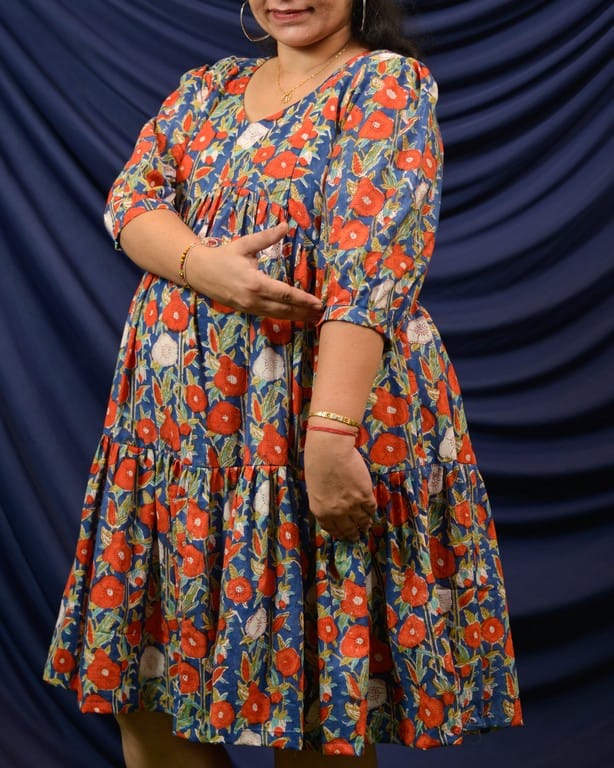 Crimson Blue Floral Short Maternity Dress