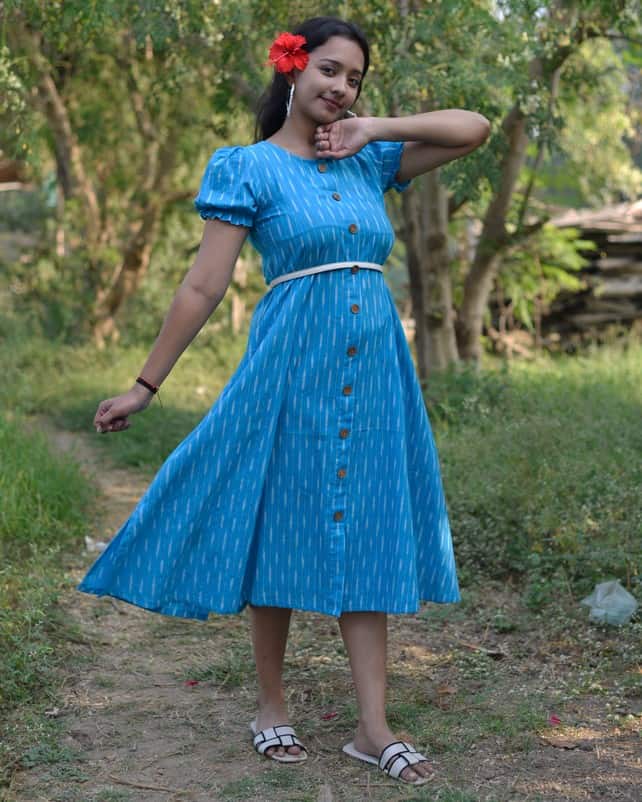 Blue Punch Nursing Dress with Belt