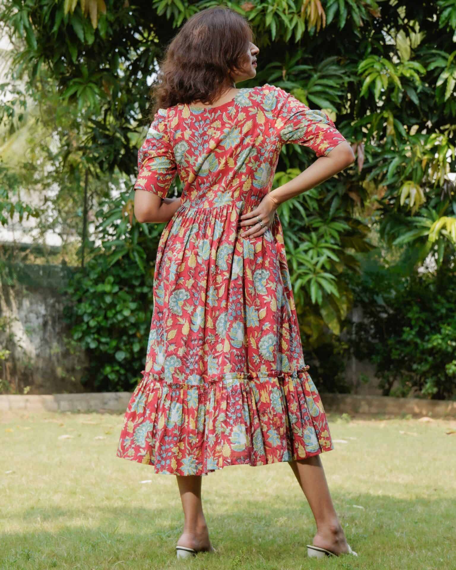 Leafing Red Floral Dress