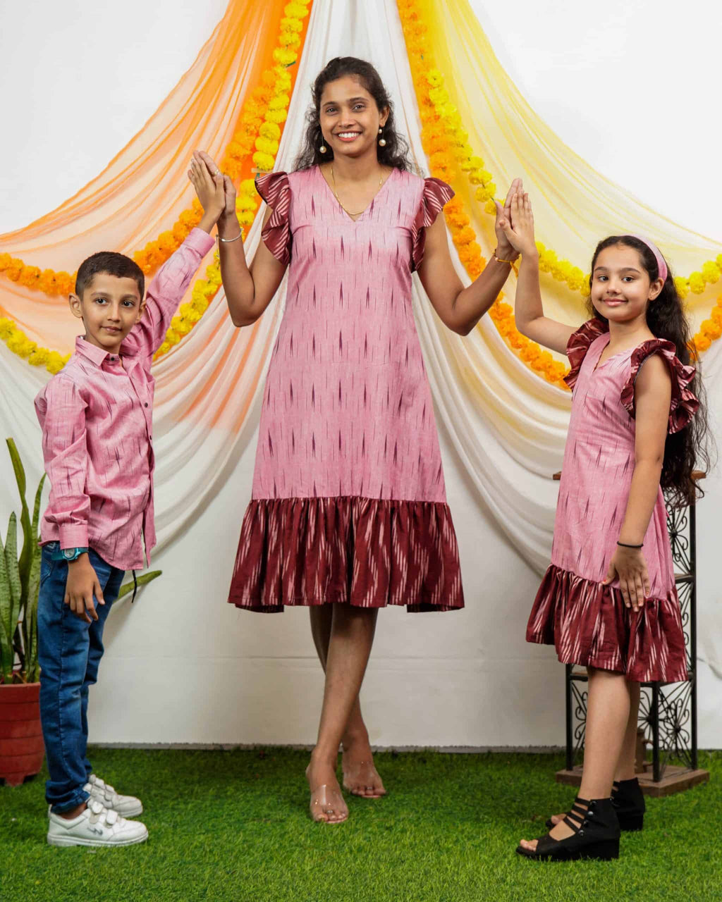Pink Peacock Frill Mother Kids Twinning