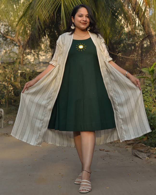 Green Mirror Maternity Dress with Shrug