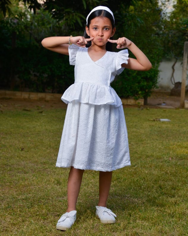White Cutwork Kids Dress Secondary image