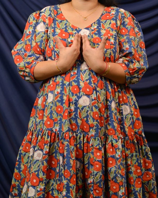 Crimson Blue Floral Short Maternity Dress