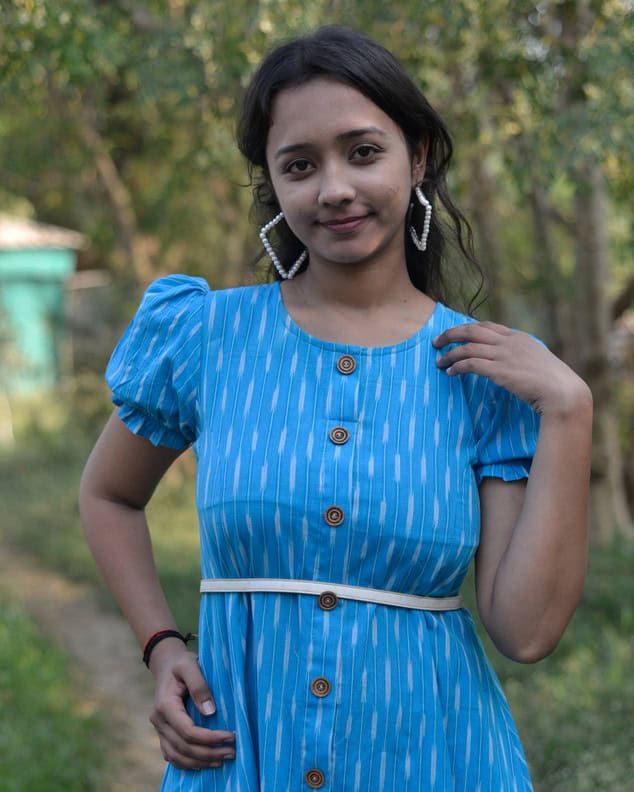 Blue Punch Dress with Belt