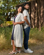 Navy Mirror Dress with Shrug Couple Set